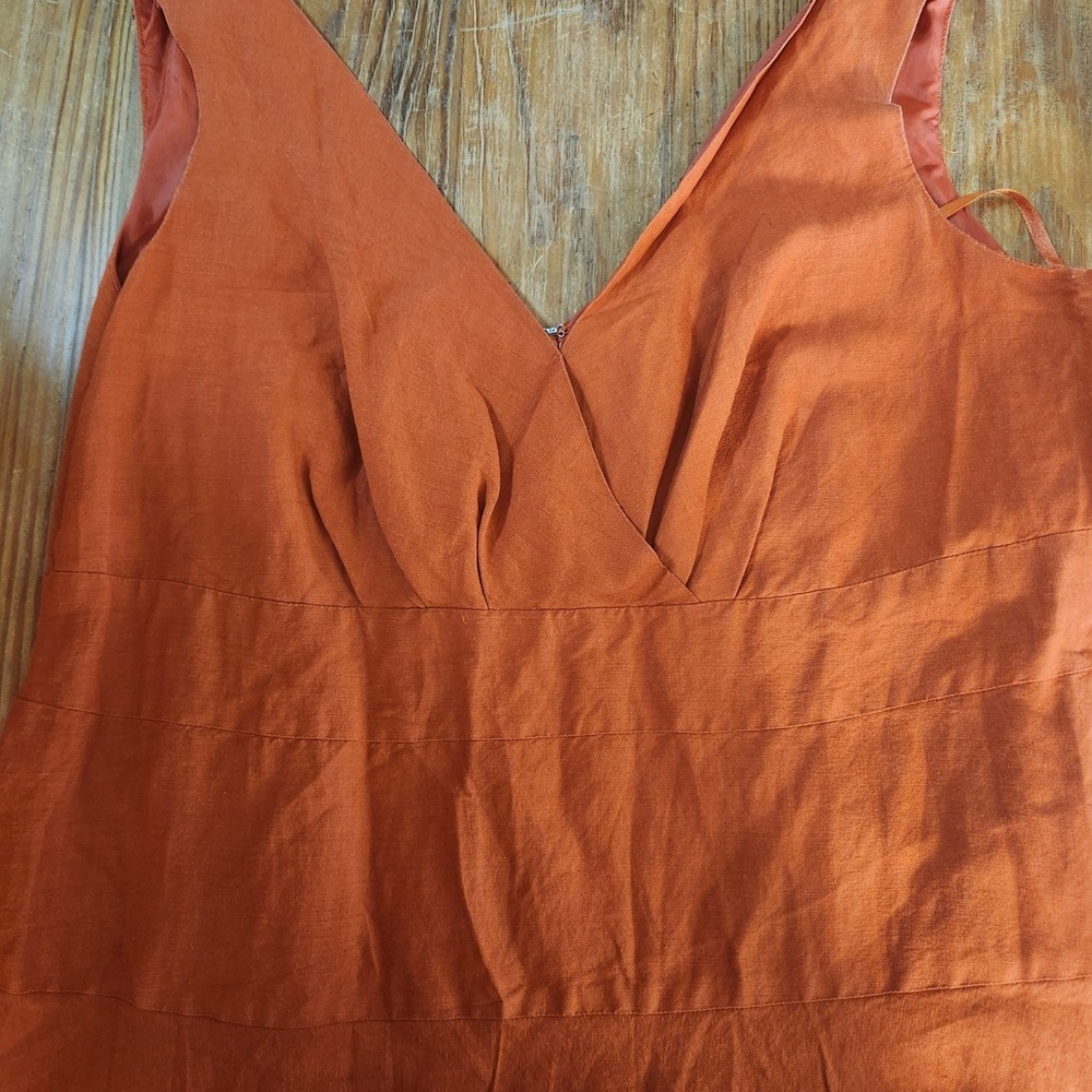 Ashley Stewart Sz 22 Linen Rayon Burnt Orange Midi Dress‎ Sleeveless Milkmaid - Picture 8 of 11